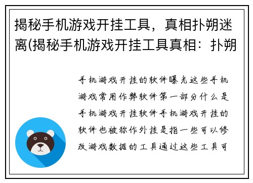 揭秘手机游戏开挂工具，真相扑朔迷离(揭秘手机游戏开挂工具真相：扑朔迷离的黑暗之门)